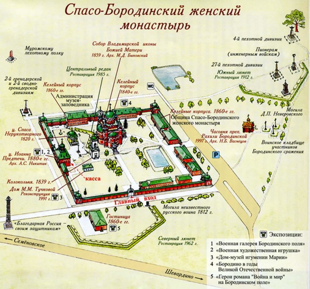 Схема Храмов и строений Спасо-Бородинского монастыря